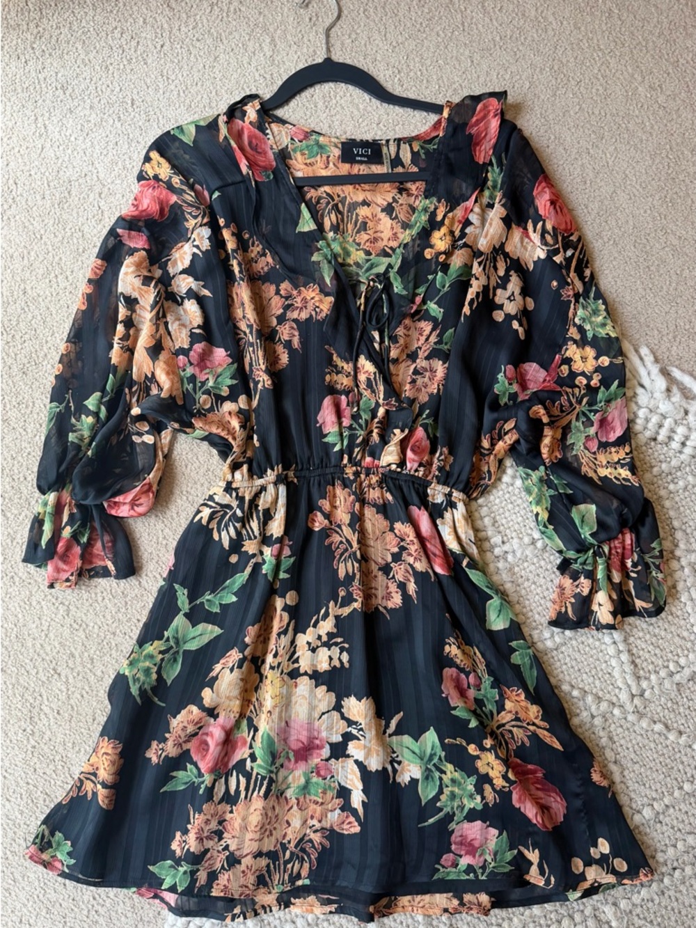 VICI Black Floral Chiffon Mini Dress Size Small